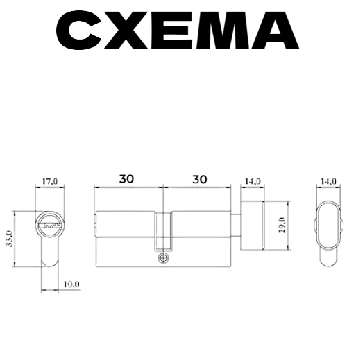 Циліндровий механізм TRION ZINC 60mm(30+30T) NP KNOB 5 computer keys 96585426088 фото