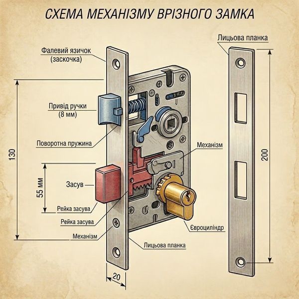 Комплект врізного замка з ручками без циліндра АРІКО ЗВ-4У 45/55 мм (аналог Сімферополь) сірий 607238862 фото