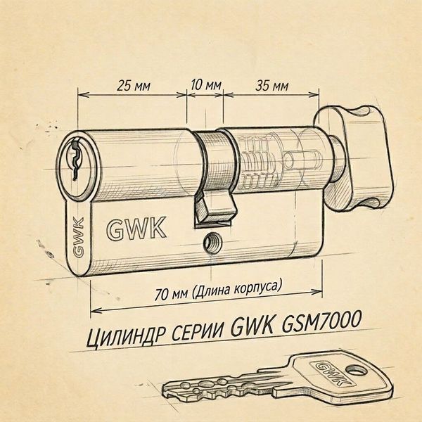 Циліндровий механізм GWK GSM7000 M70 ZCN (40T*30) 5 ключів з вертушкою 96585426025 фото