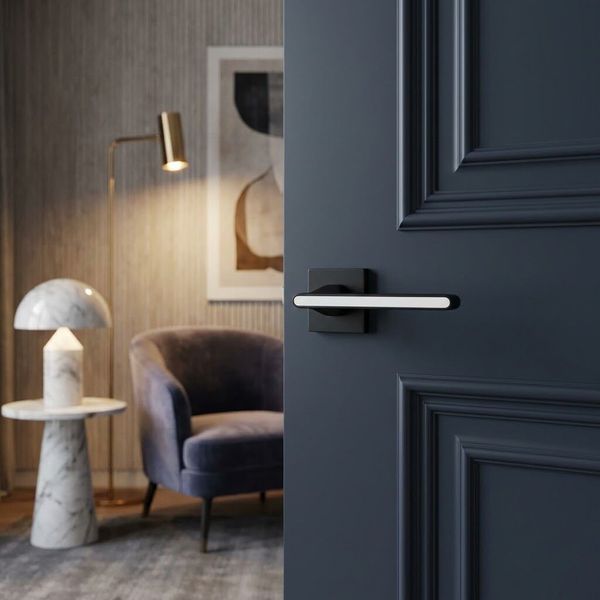 Комплект дверних ручок на квадратній розетці алюміній TRION RADIANT AL-49 Black/White 9658542799798146 фото