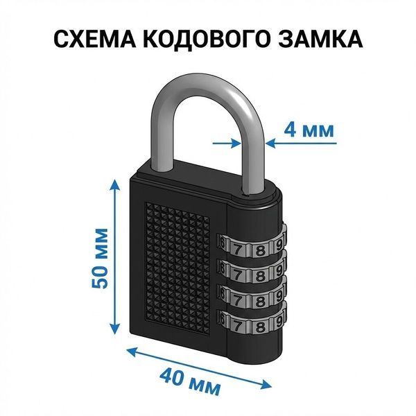 Замок навісний кодовий 40/50 мм 4 коліща CR-17B чорний 16-37-001 фото