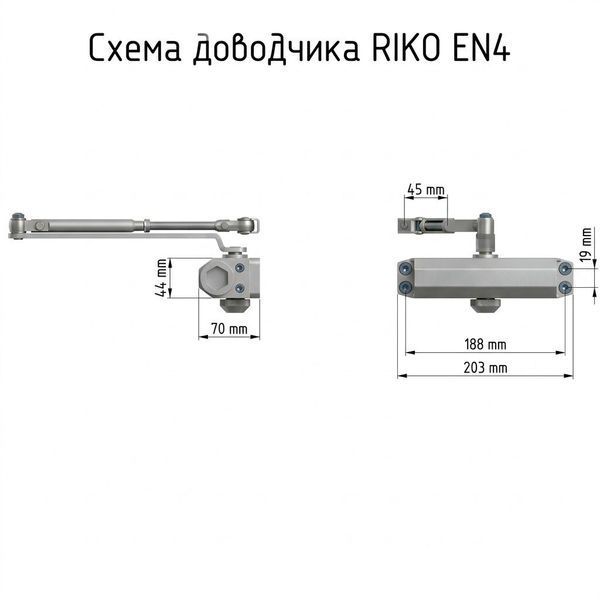 Дотягувач накладний зі стандартною тягою RIKO EN4 (65-85 kg) срібло 96585426044 фото