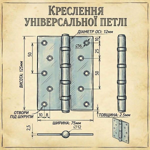 Дверна петля карткова врізна LEGEND 5*125*75*4ВВ AB універсальна 558949362 фото